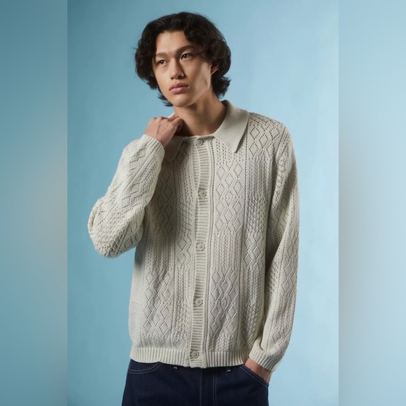 Urban Outfitters UO Zev Button-Down Cotton Polo Sweater Cardigan Size M - Picture 4 of 13